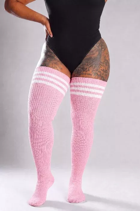 Peppermint Pink Lines Thigh High Socks