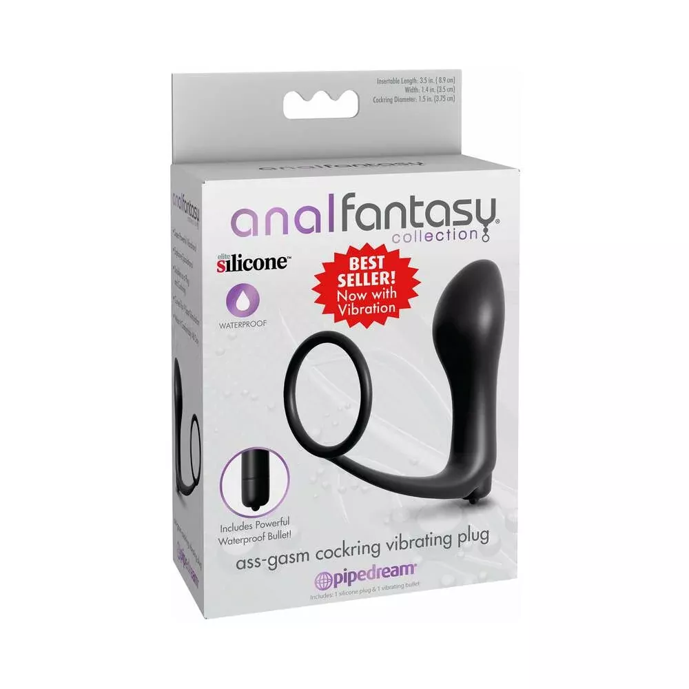 Pipedream Anal Fantasy Collection Silicone Ass-Gasm Vibrating Cockring & Plug Black