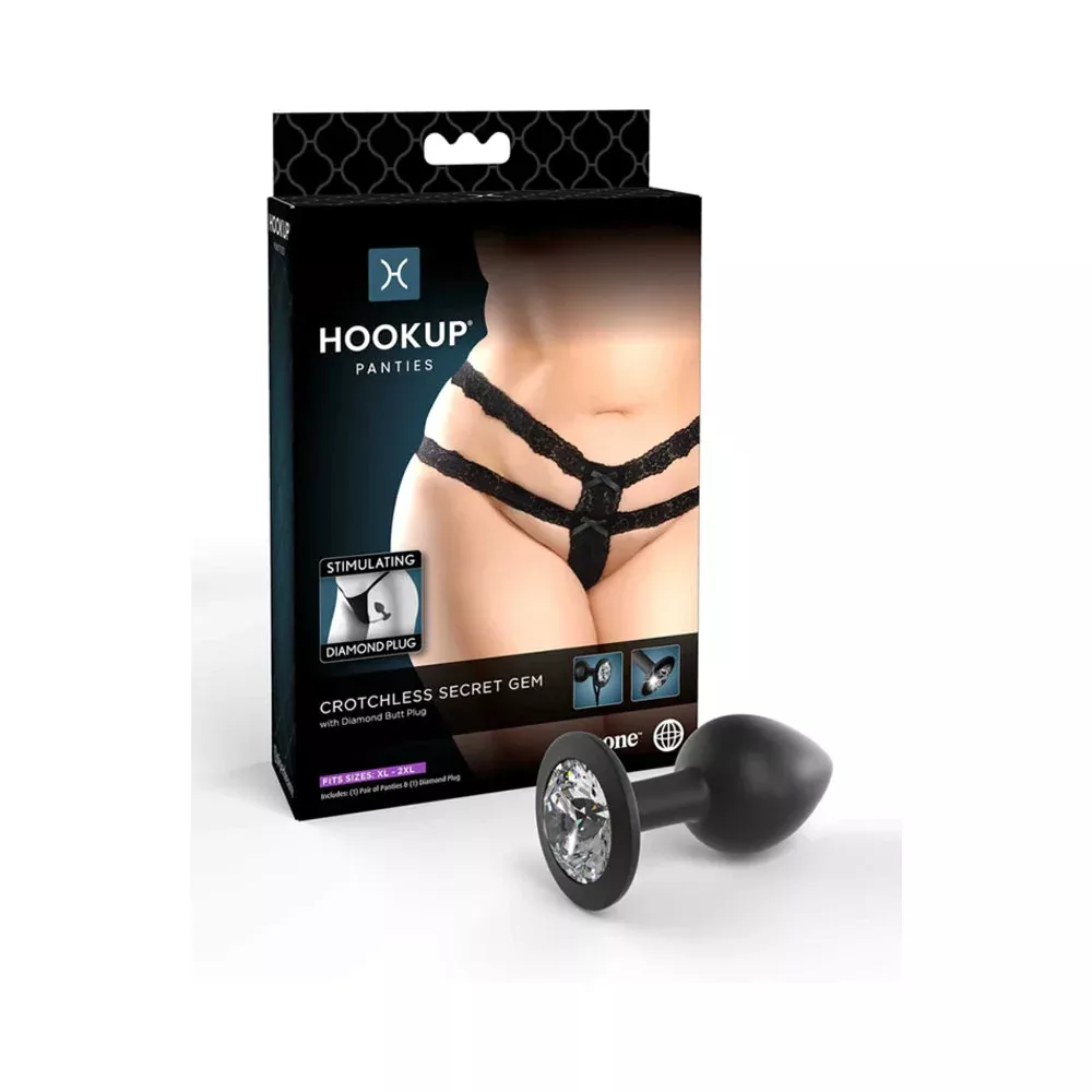 Pipedream Hookup Panties Crotchless Secret Gem With Diamond Silicone Anal Plug