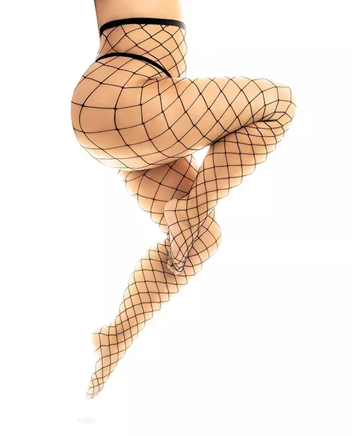 Plus Size Black Fenced Net Pantyhose