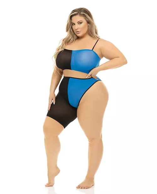 Plus Size Block You Out Black & Blue Bandeau Set
