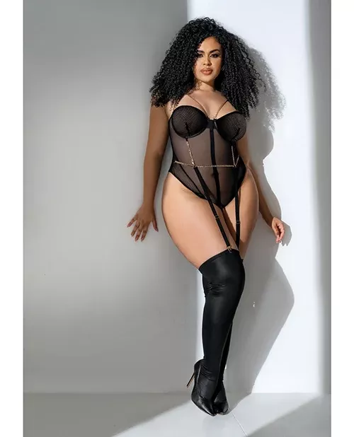 Plus Size Maya Black Gold Chain Bodysuit 3X/4X