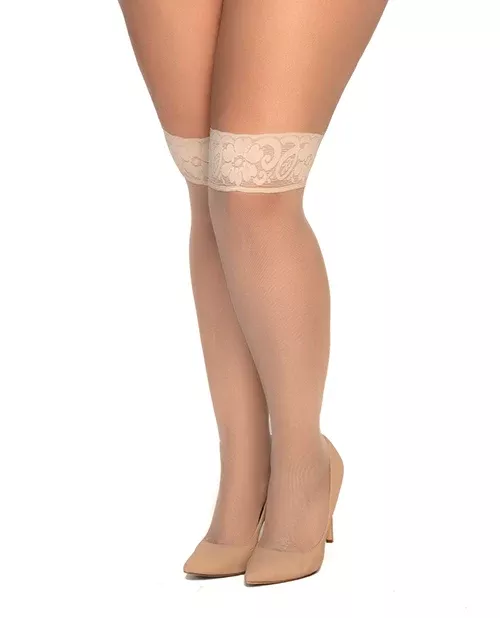 Plus Size Nude Mesh Thigh High Stockings