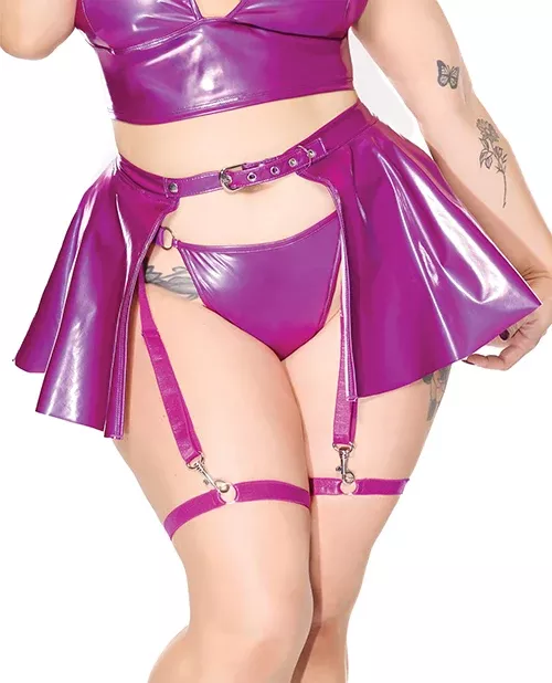 Plus Size Purple Darque PVC Skirt with Leg Straps