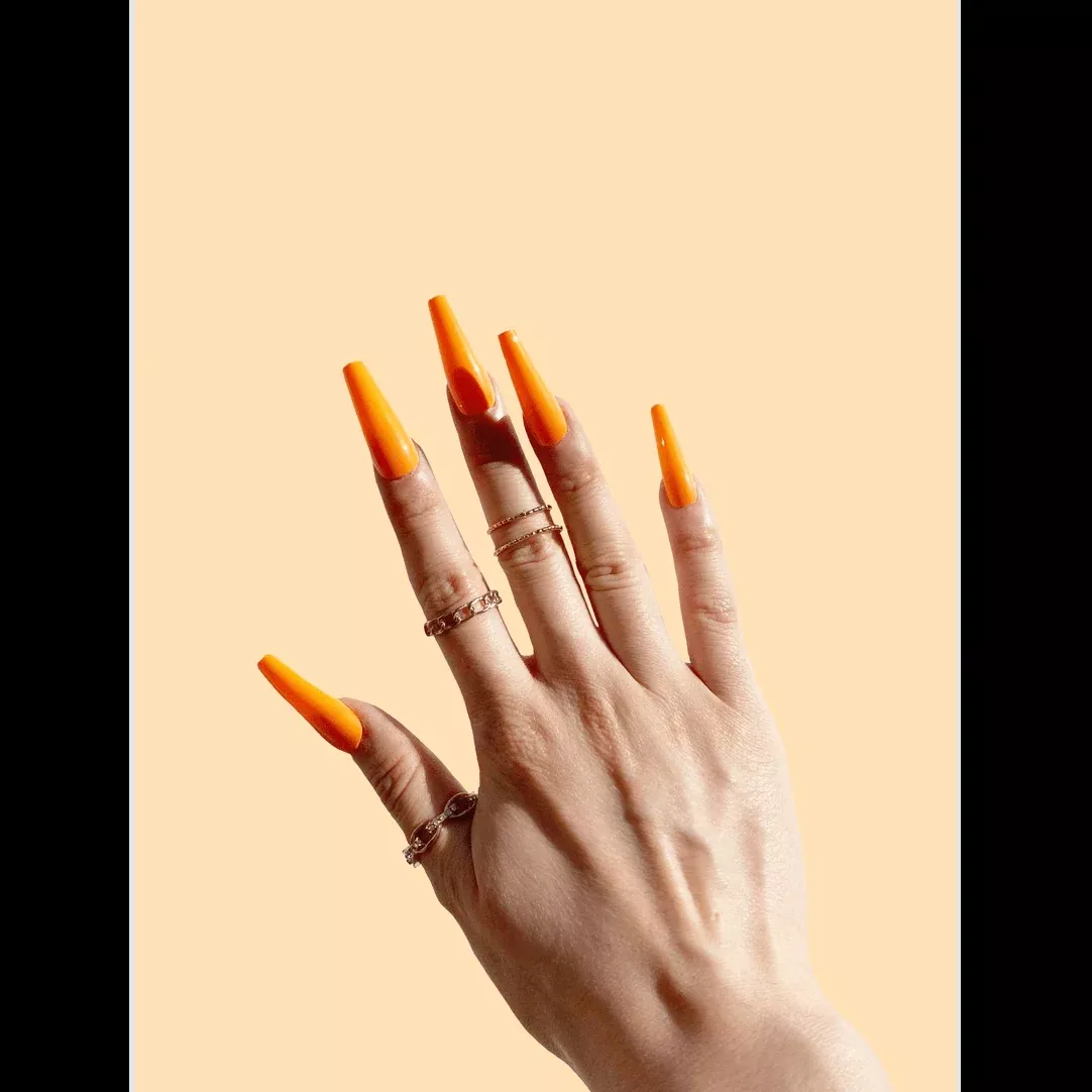 Pumpkin Orange Long Coffin Shaped Press On Nails