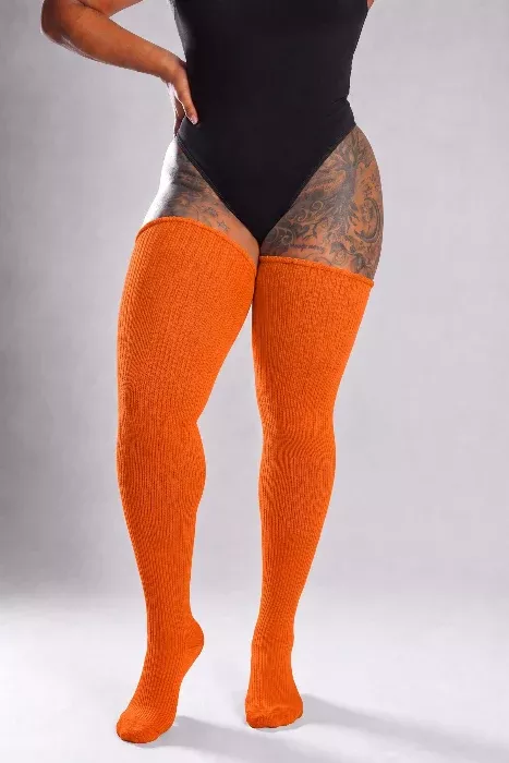 Pumpkin Spice Thigh High Socks