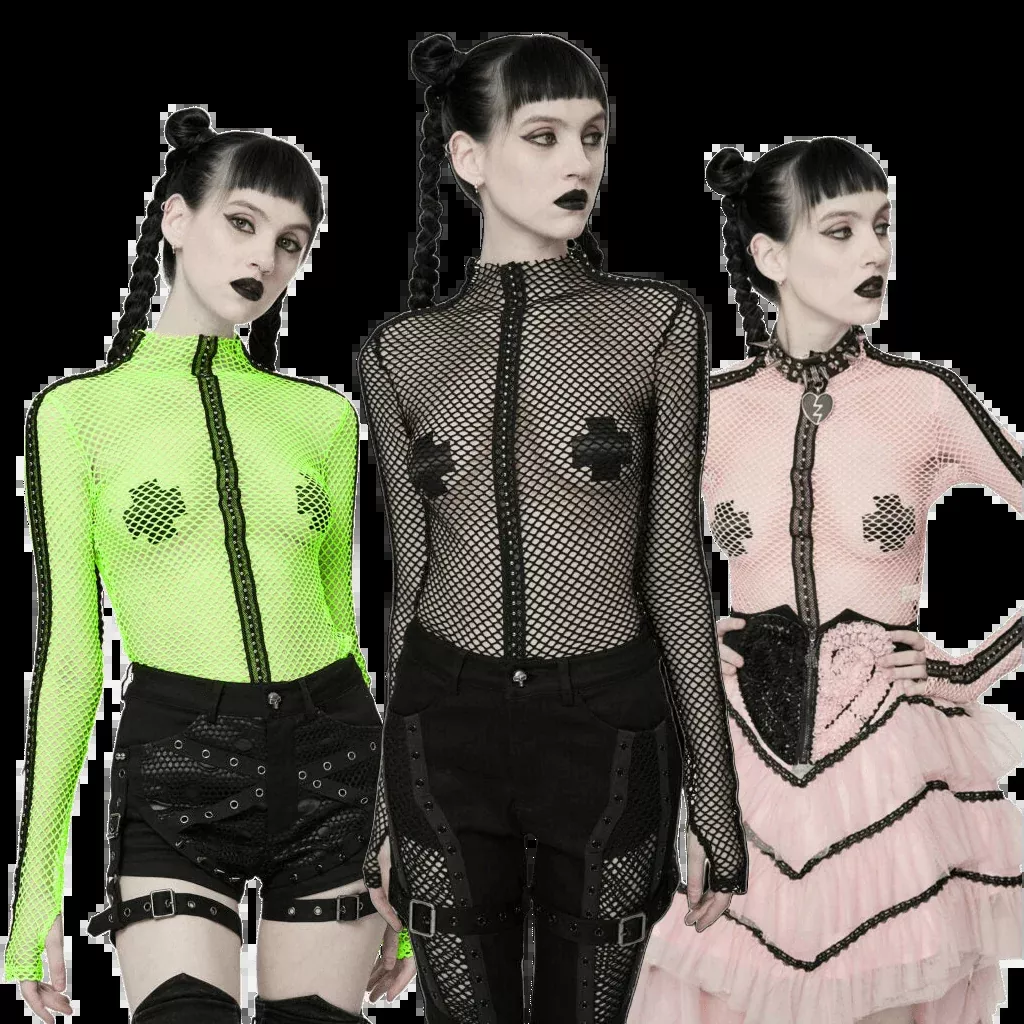 Punk Sexy Elastic Mesh Long Sleeved Top