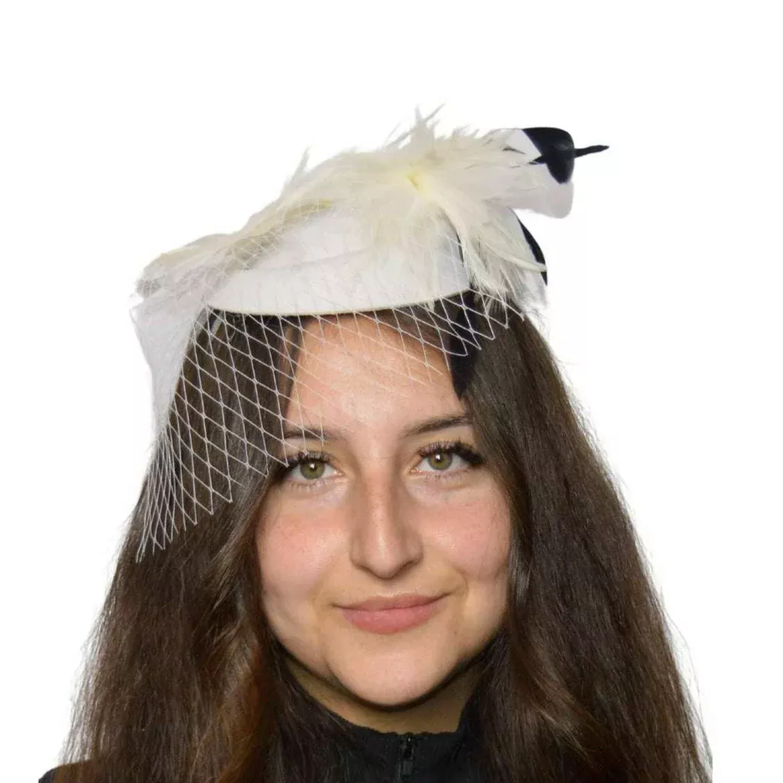 Pure White Lace Veil Feather Fascinator