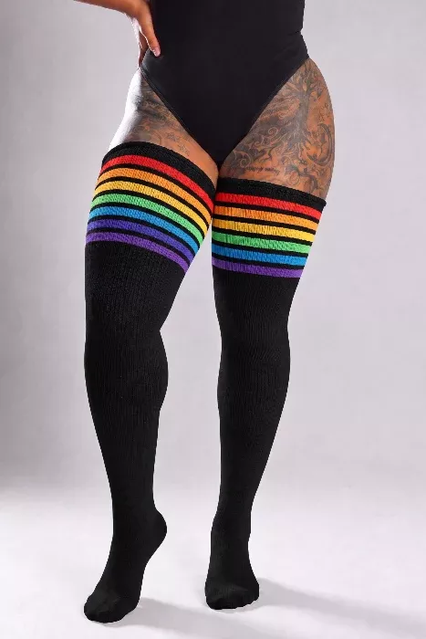 Rainbow Stripes Thigh High Socks