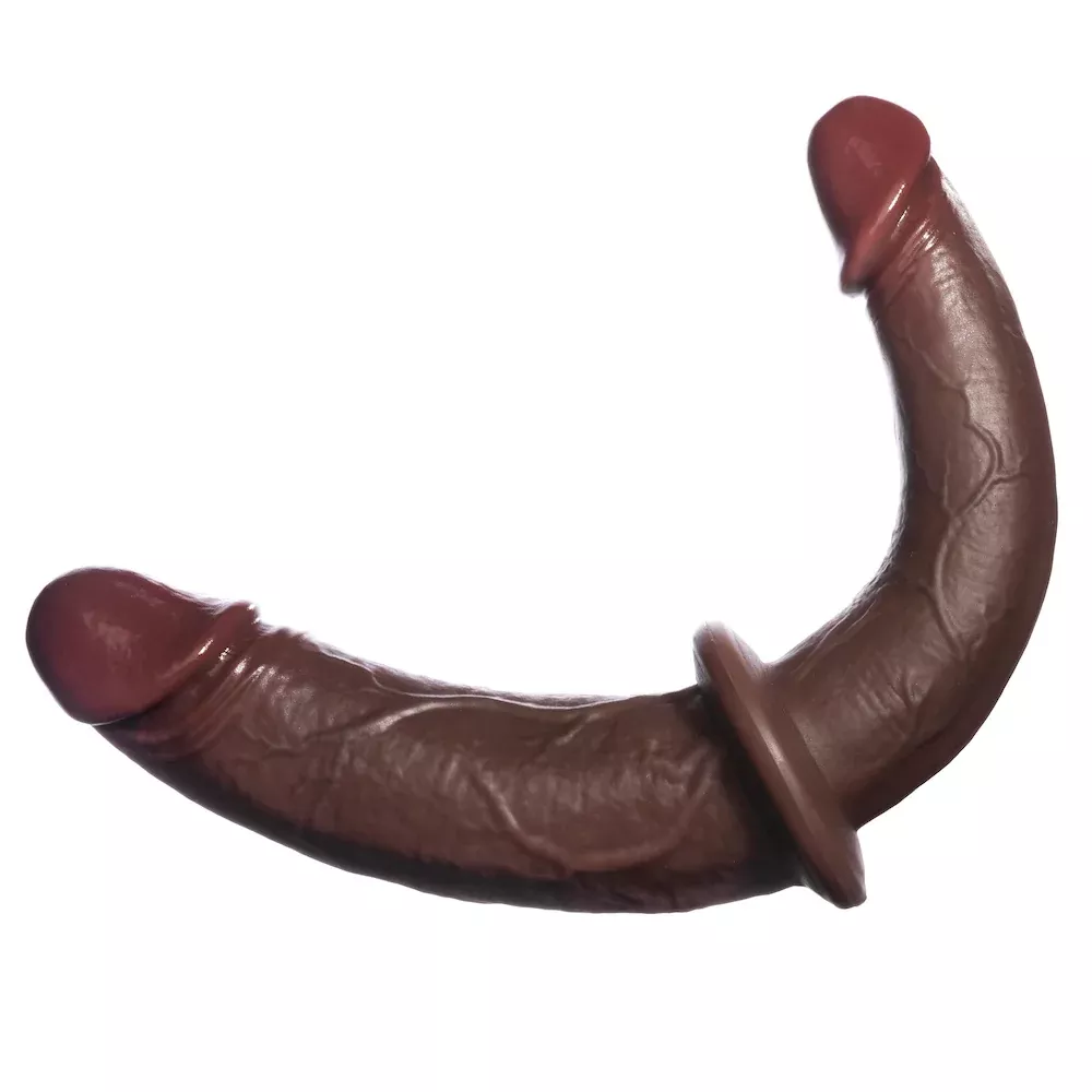 Realistic Double Trouble - Double-Ended Realistic Silicone Dildo - Chocolate