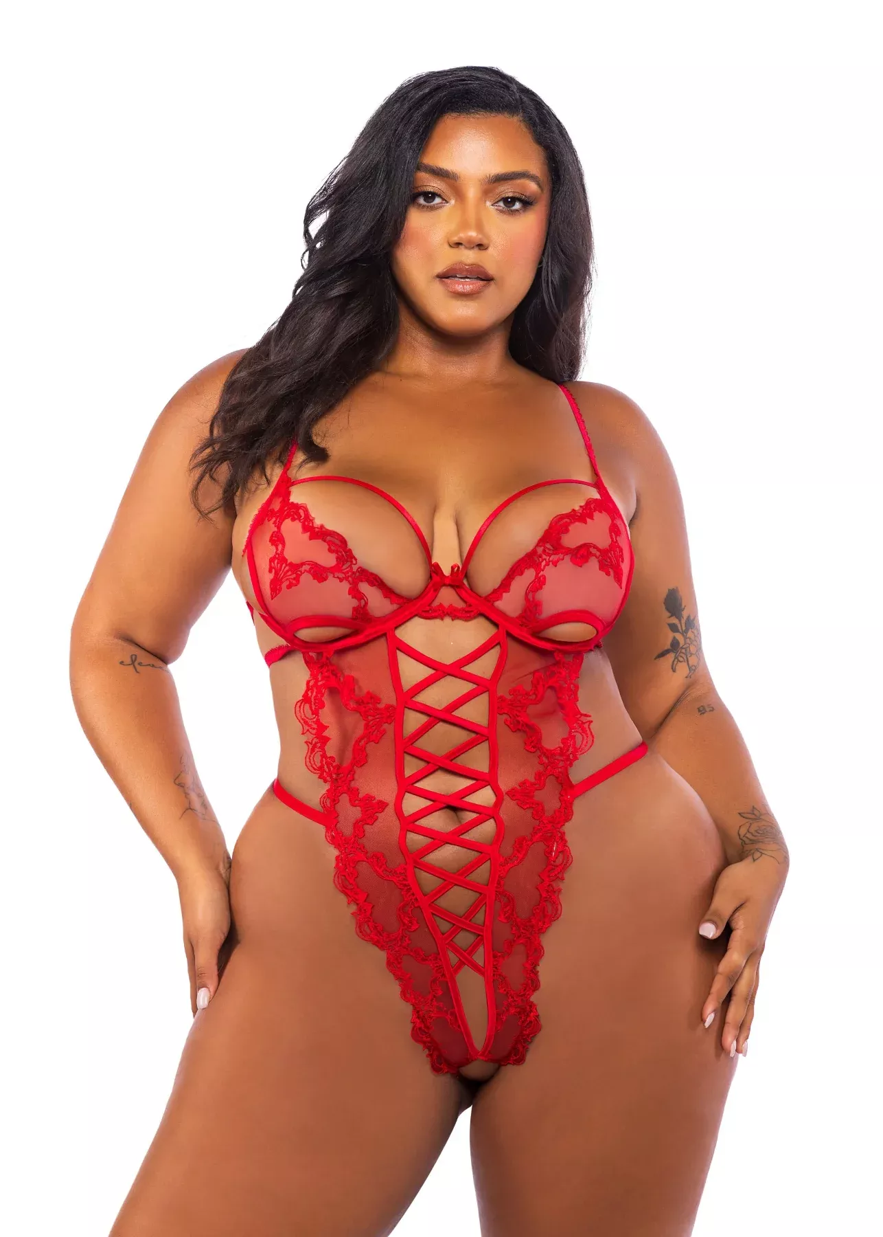 Red Baroque Heart Crotchless Teddy