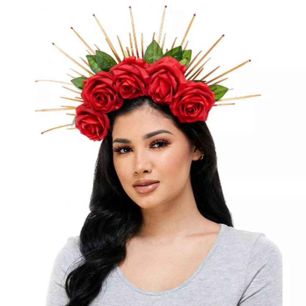 Red Fabric Rose Headband with Spikes
