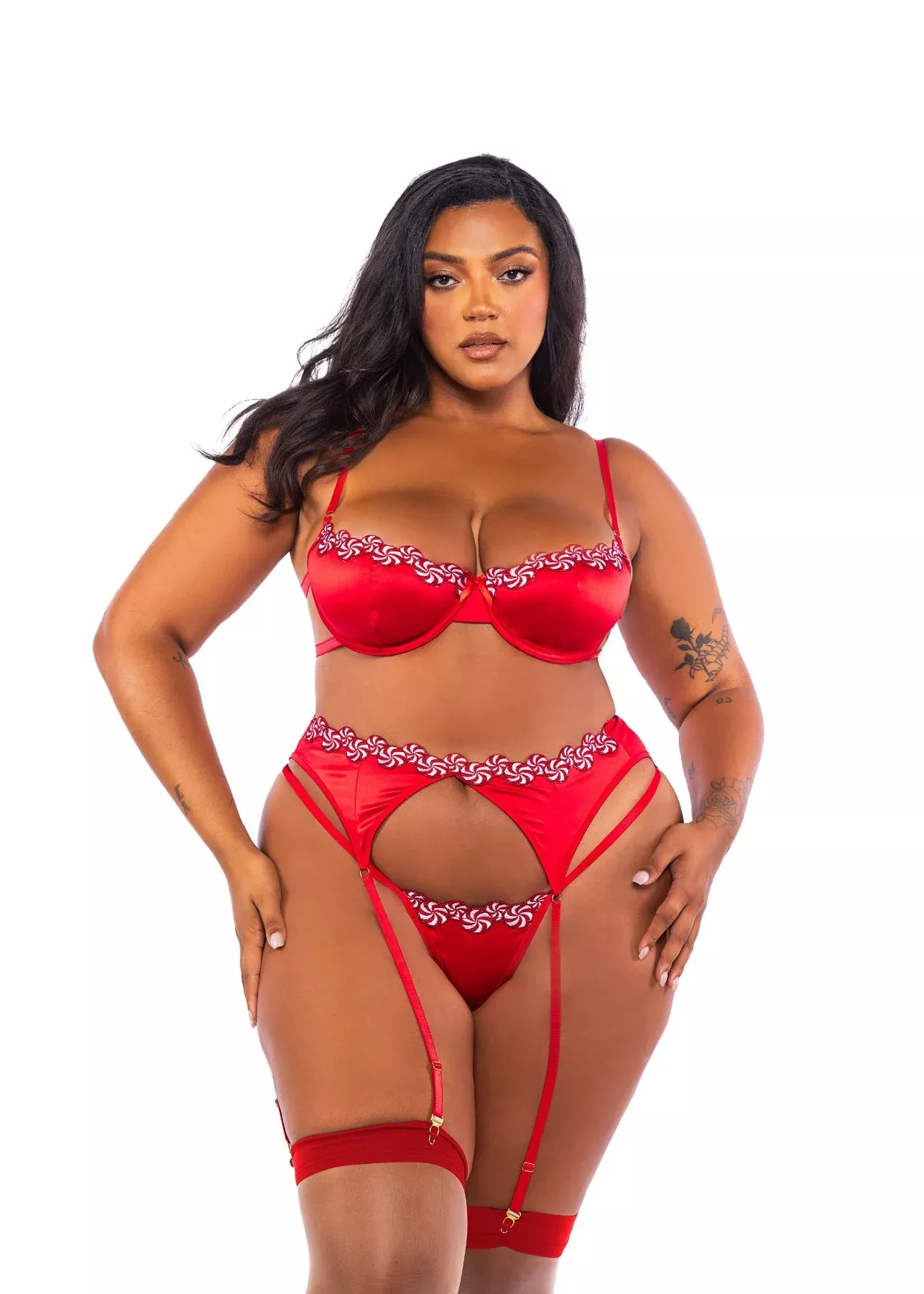 Red Peppermint Kiss Garter Set