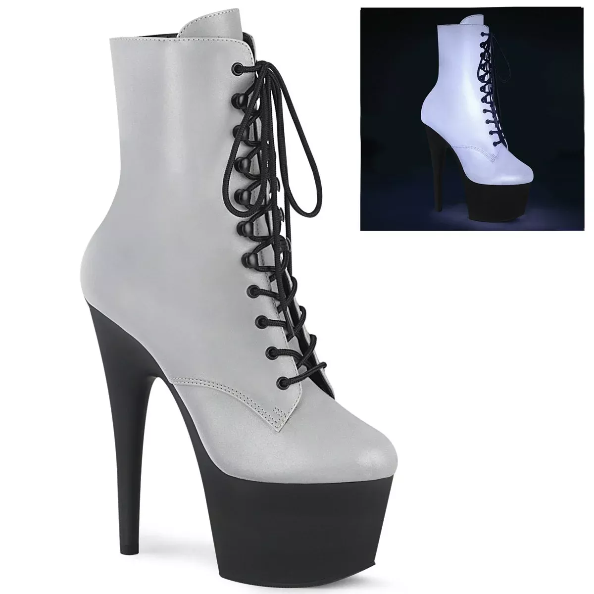 Reflective Effect Boots - 7" Heel - PLEASER - Grey