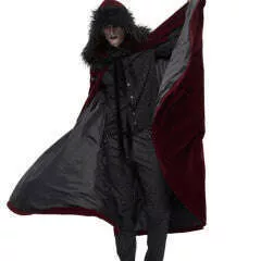Renaissance Long Burgundy Hooded Cape
