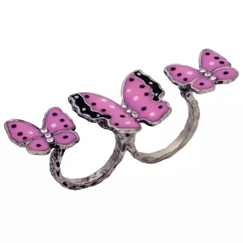 Rhinestone 3 Butterfly Double Ring