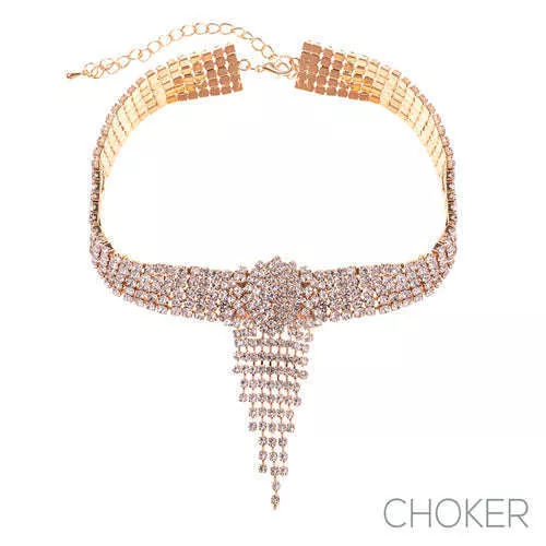 Rhinestone Fringe Choker