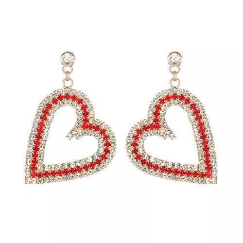 Rhinestone Heart Dangle Earrings