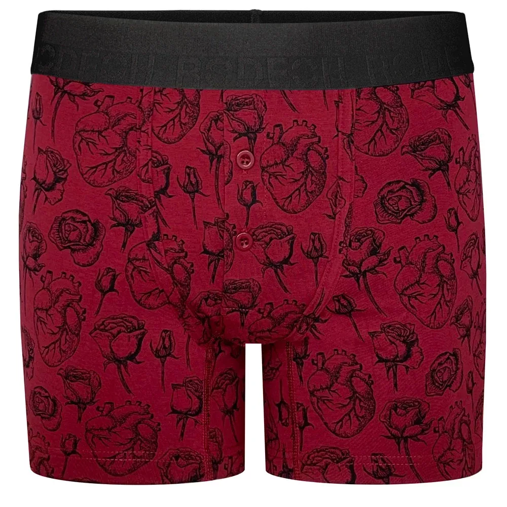 Rise Button Fly Boxer+ Harness - Hearts & Roses Red