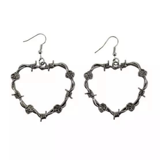 Rose Barbed Wire Heart Shaped Earrings