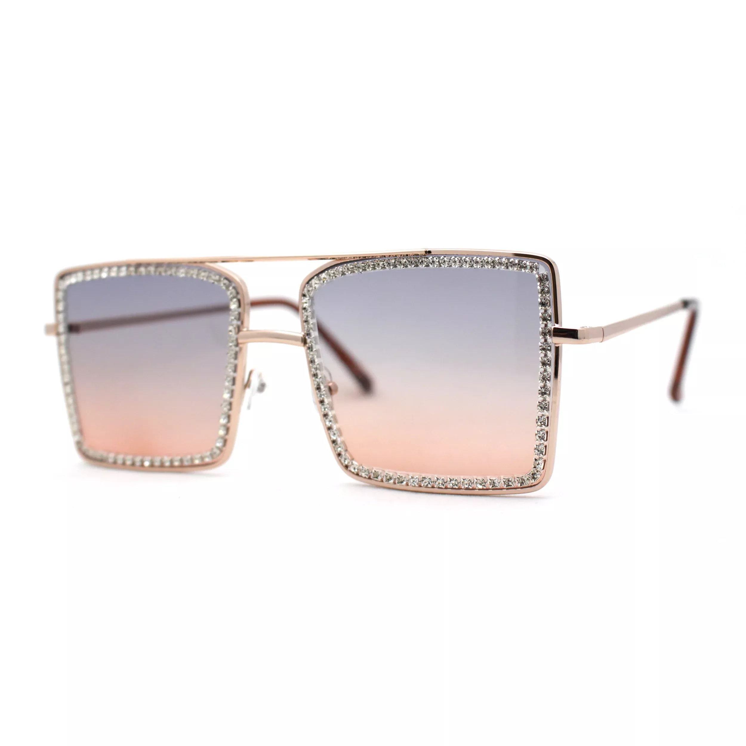 Rose Gold Rhinestone Gradient Sunglasses