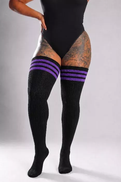 Royal Midnight Striped Thigh High Socks