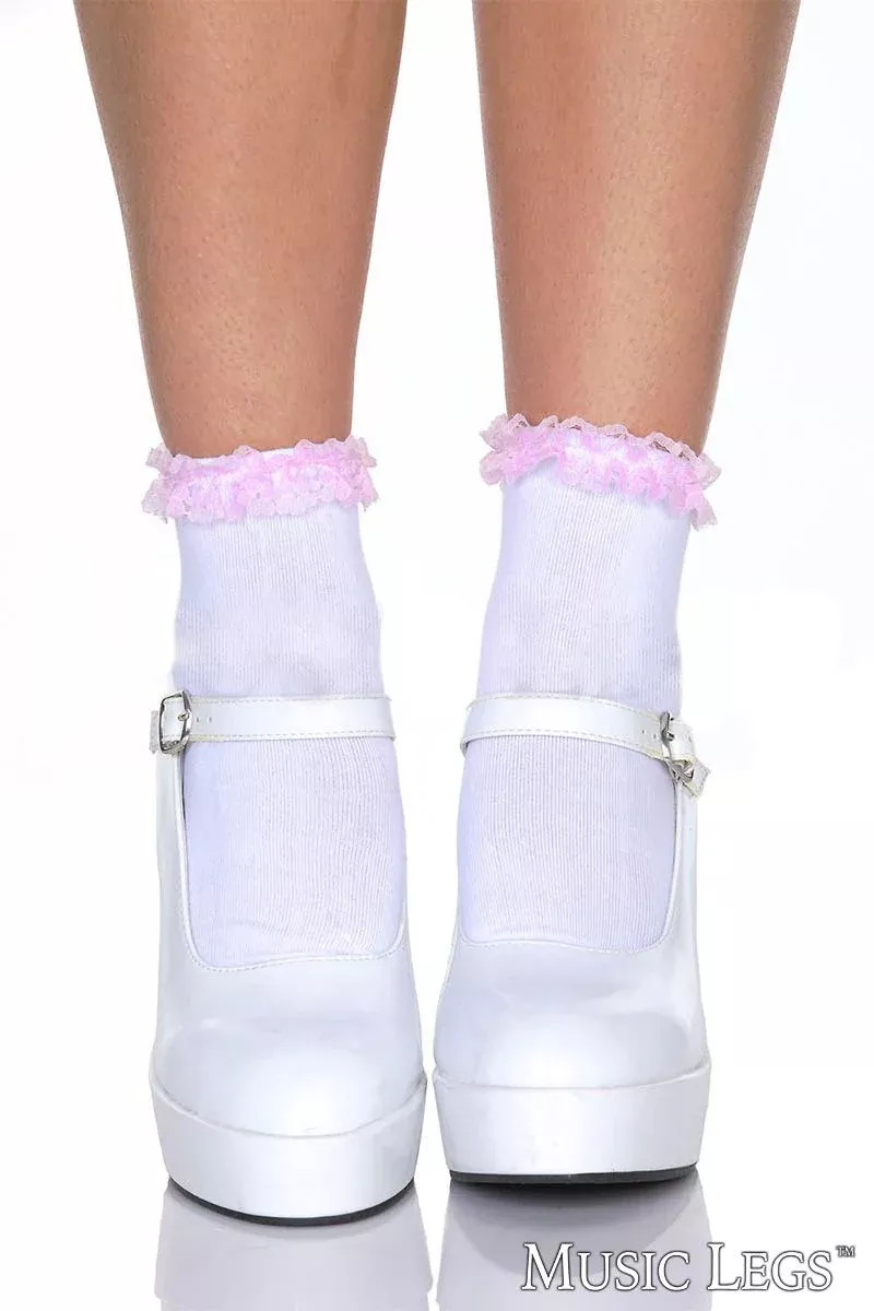 Ruffle Trim Cotton Ankle Hi