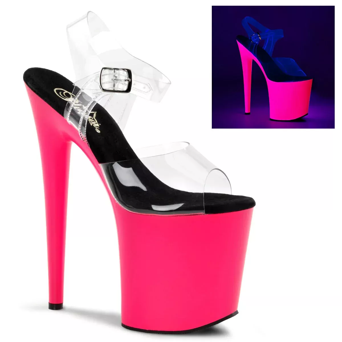 Sandal with Neon UV Reactive Platform 8" Heel
