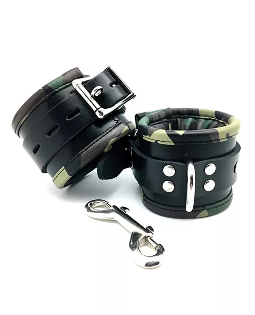 Sensual Sin Padded Wrist Cuffs - Camo Piping