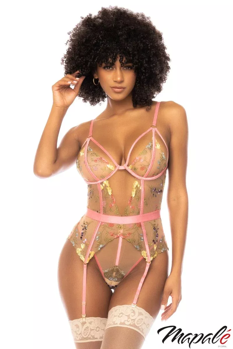 Sheer Floral Garter Teddy