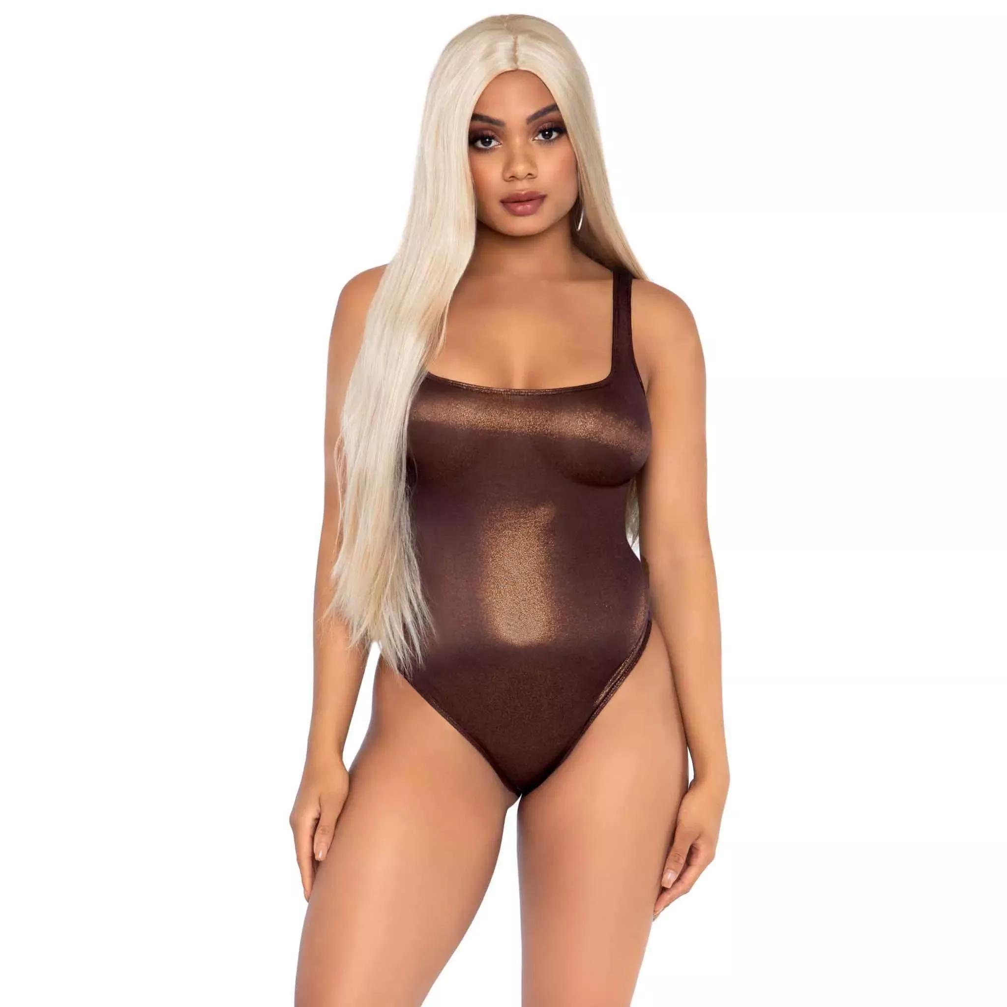 Shimmer Spandex Snap Crotch Thong Bodysuit