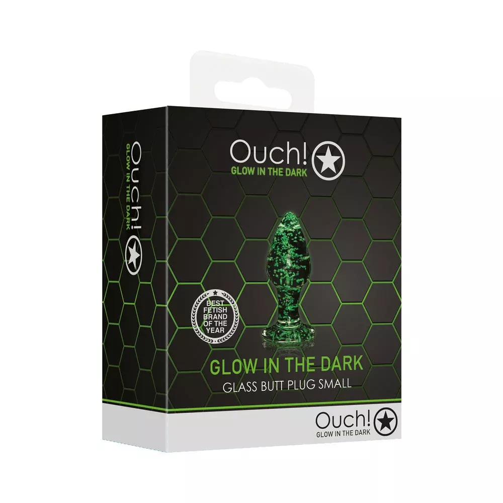 Shots Ouch! Glow in the Dark Glass Anal Plug Clear/Green