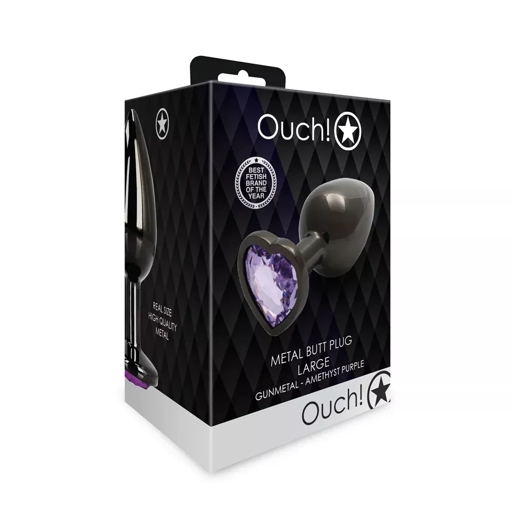 Shots Ouch! Heart Gem Butt Plug Large – Gunmetal/Amethyst