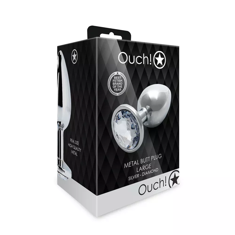 Shots Ouch! Round Gem Butt Plug Large - Silver/Diamond