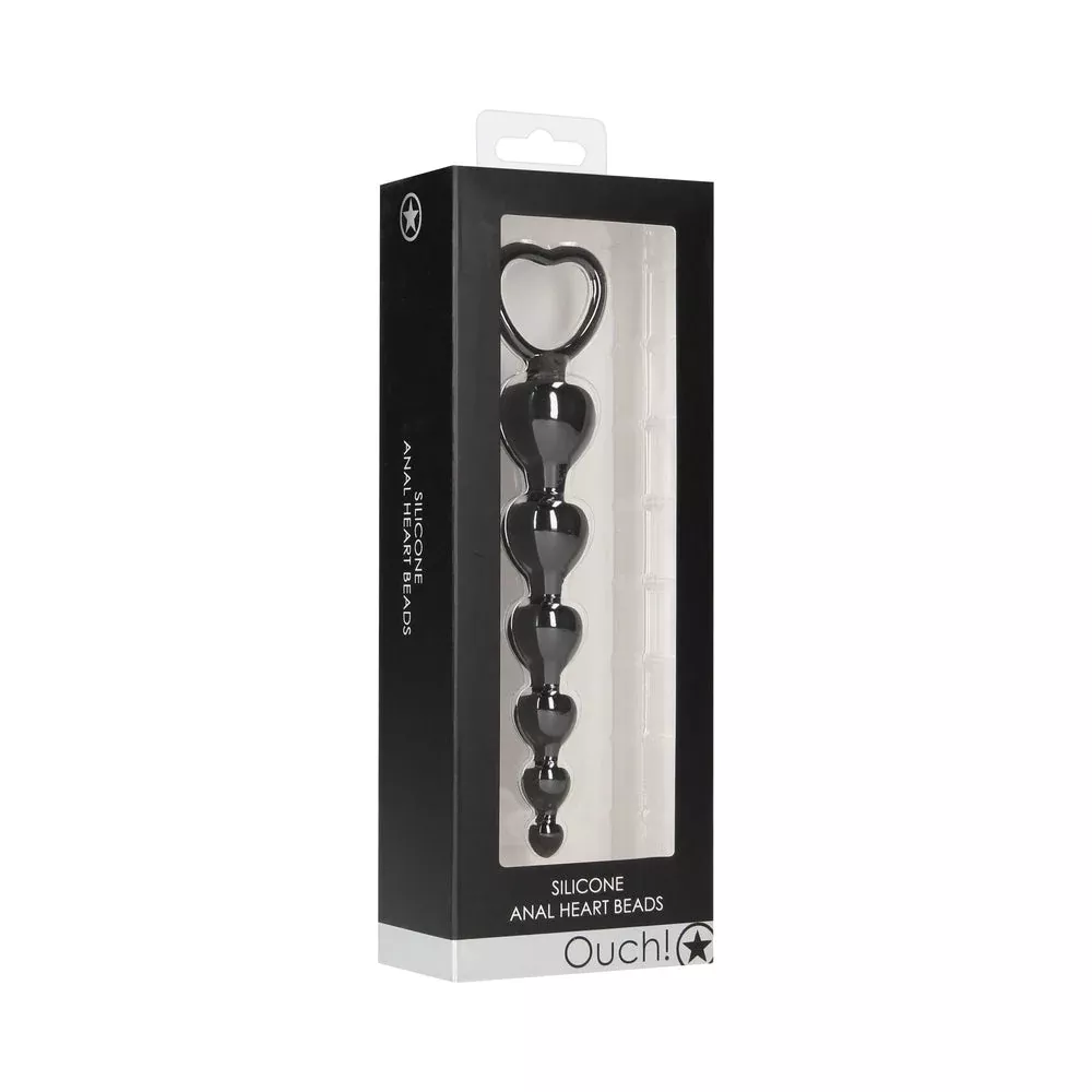 Shots Ouch! Silicone Anal Heart Beads Black