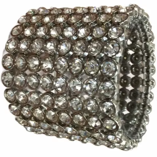 Silver 8 Row Rhinestone Stretchy Bracelet