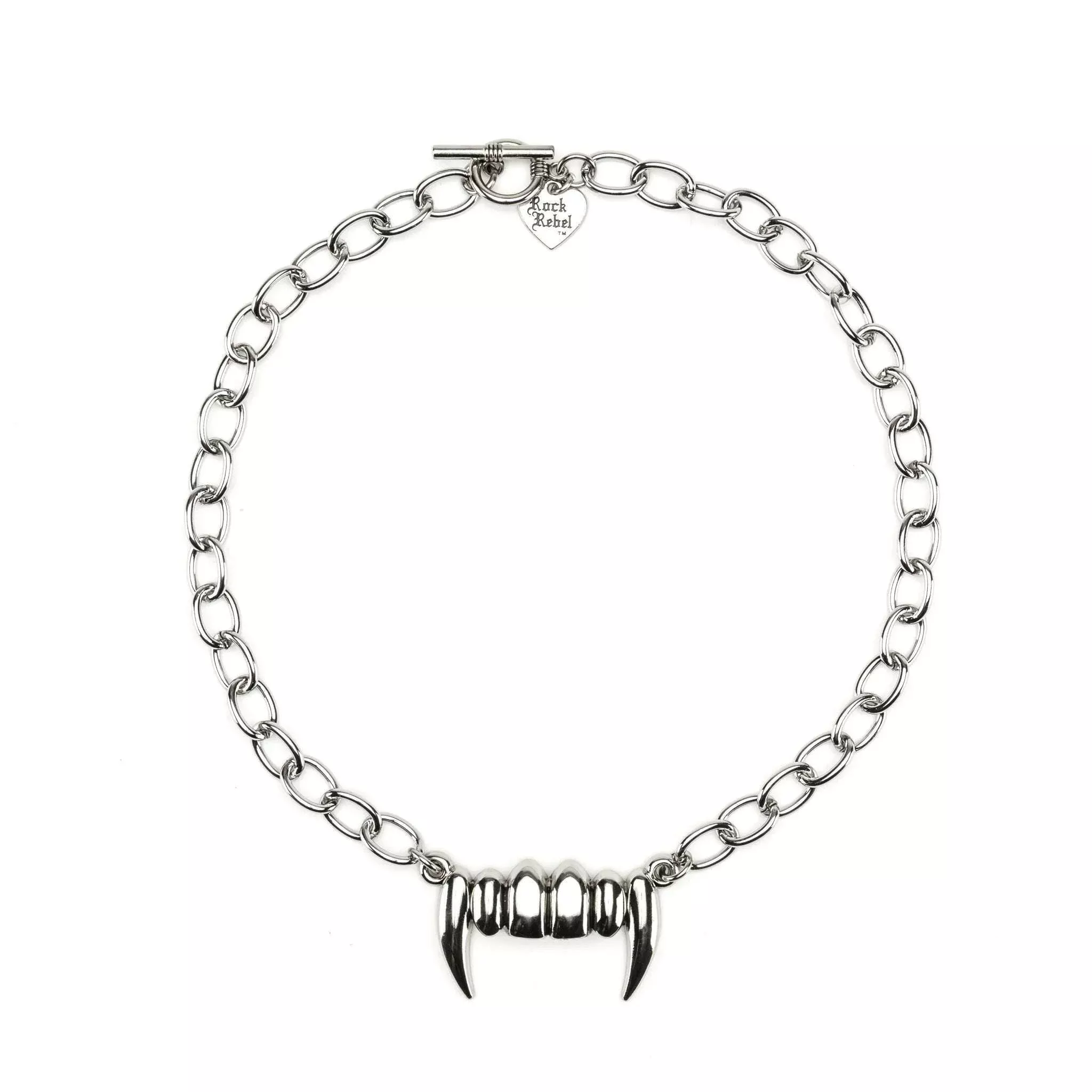 Silver Chain Necklace W/ Vampire Fang Pendant
