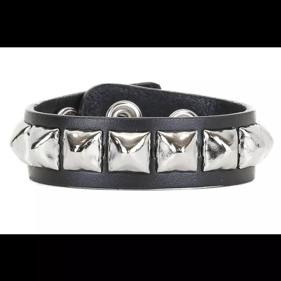 Silver Pyramid Studded Snap Bracelet