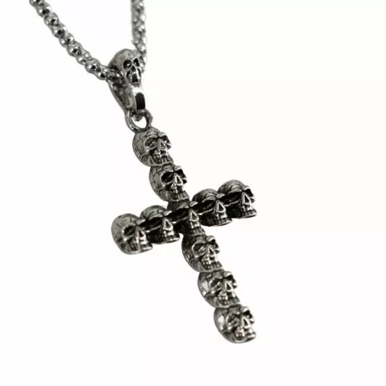 Silver Skull Cross Necklace