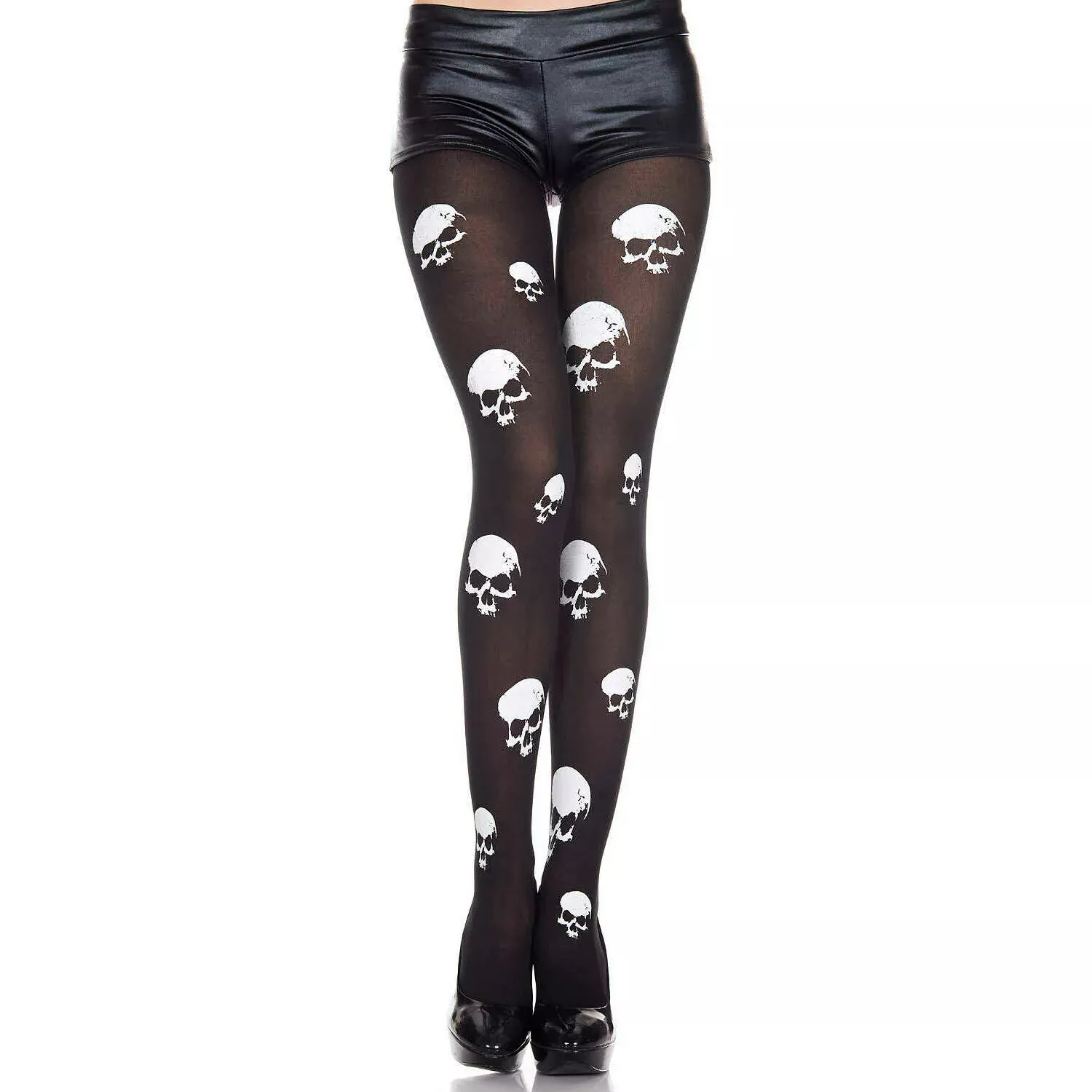 Skull Head Opaque Black Pantyhose