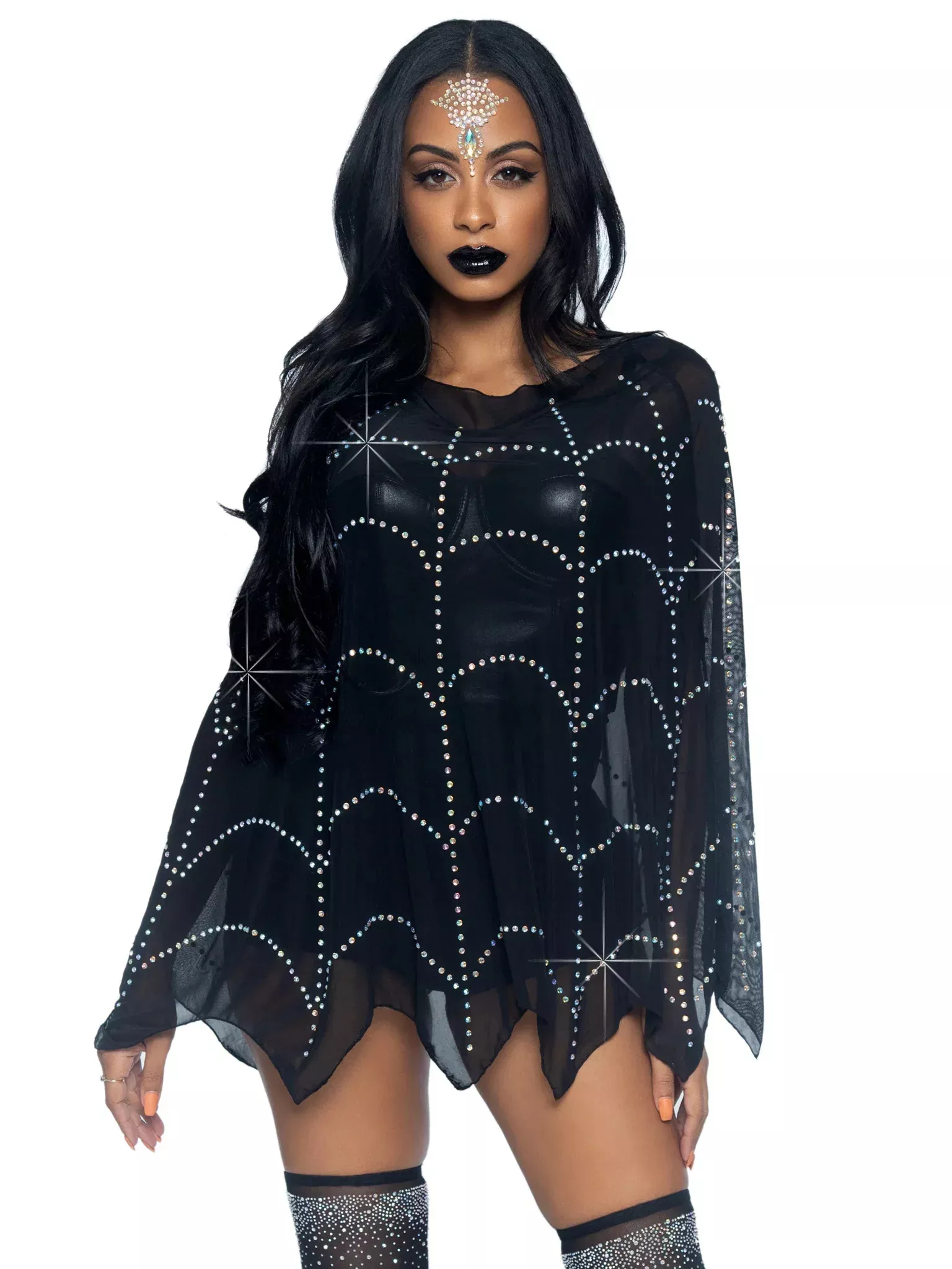Spider Web Rhinestone Costume Poncho