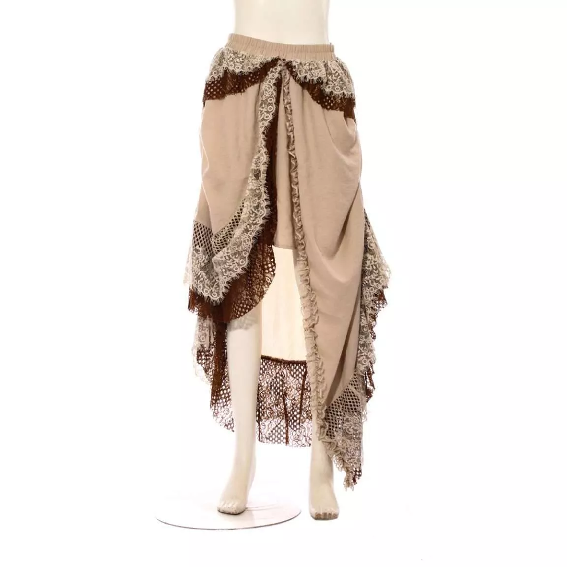 Steampunk Beige High Low Drape Skirt
