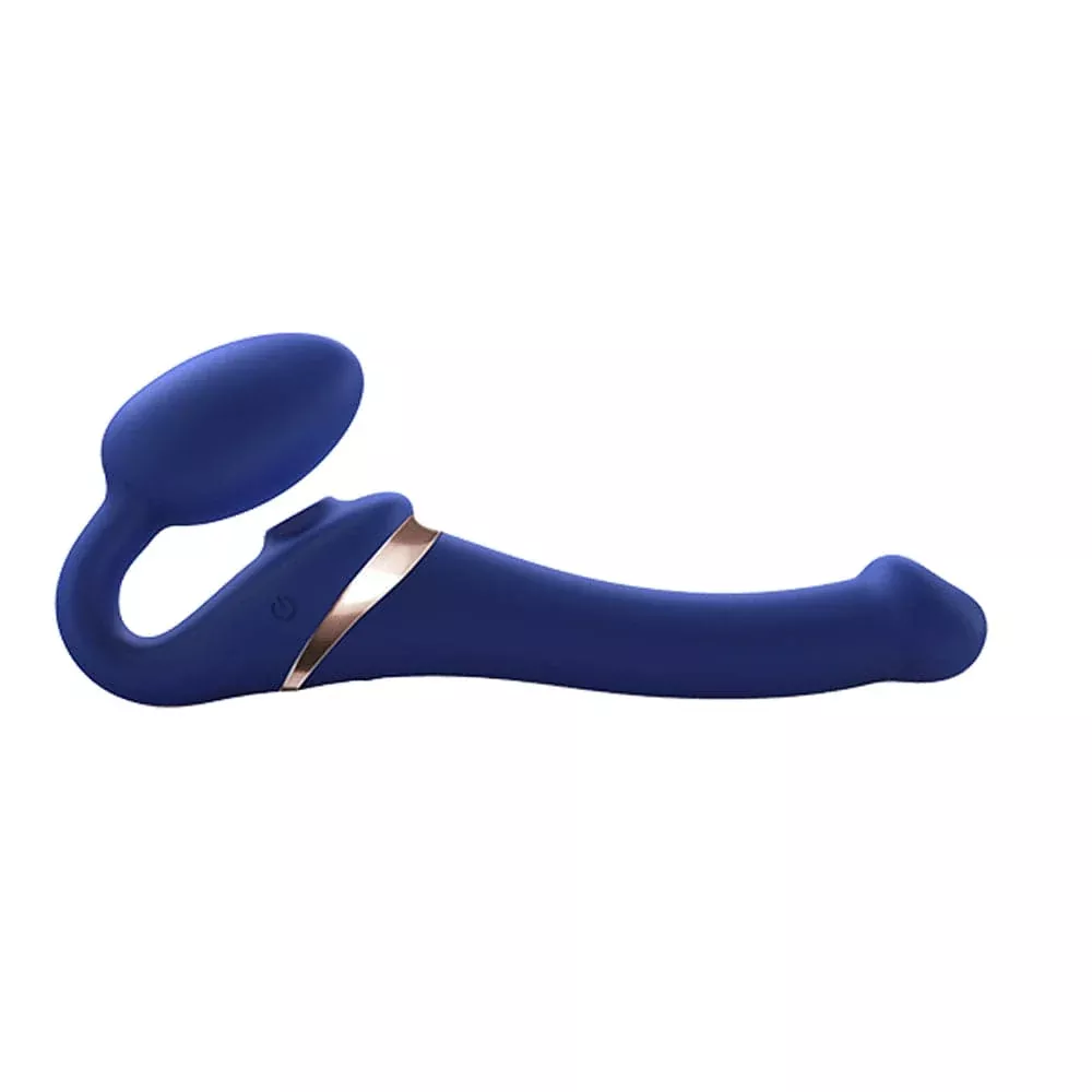 Strap-On-Me Vibrating Multi Orgasm Bendable Remote Control Strap-On - Blue - Small