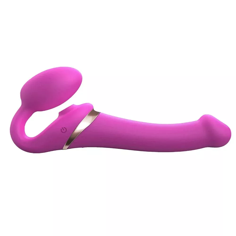 Strap-On-Me Vibrating Multi Orgasm Bendable Remote Control Strap-On - Fuchsia - Medium