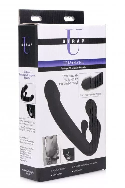 Strap-U Tri-Volver Vibrating Strapless Strap On