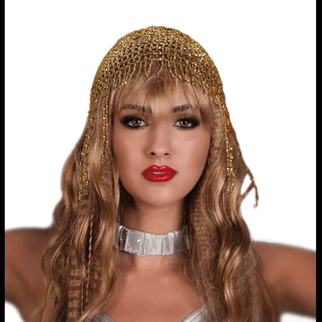 Stretchy Mesh Gold Beaded Headpiece