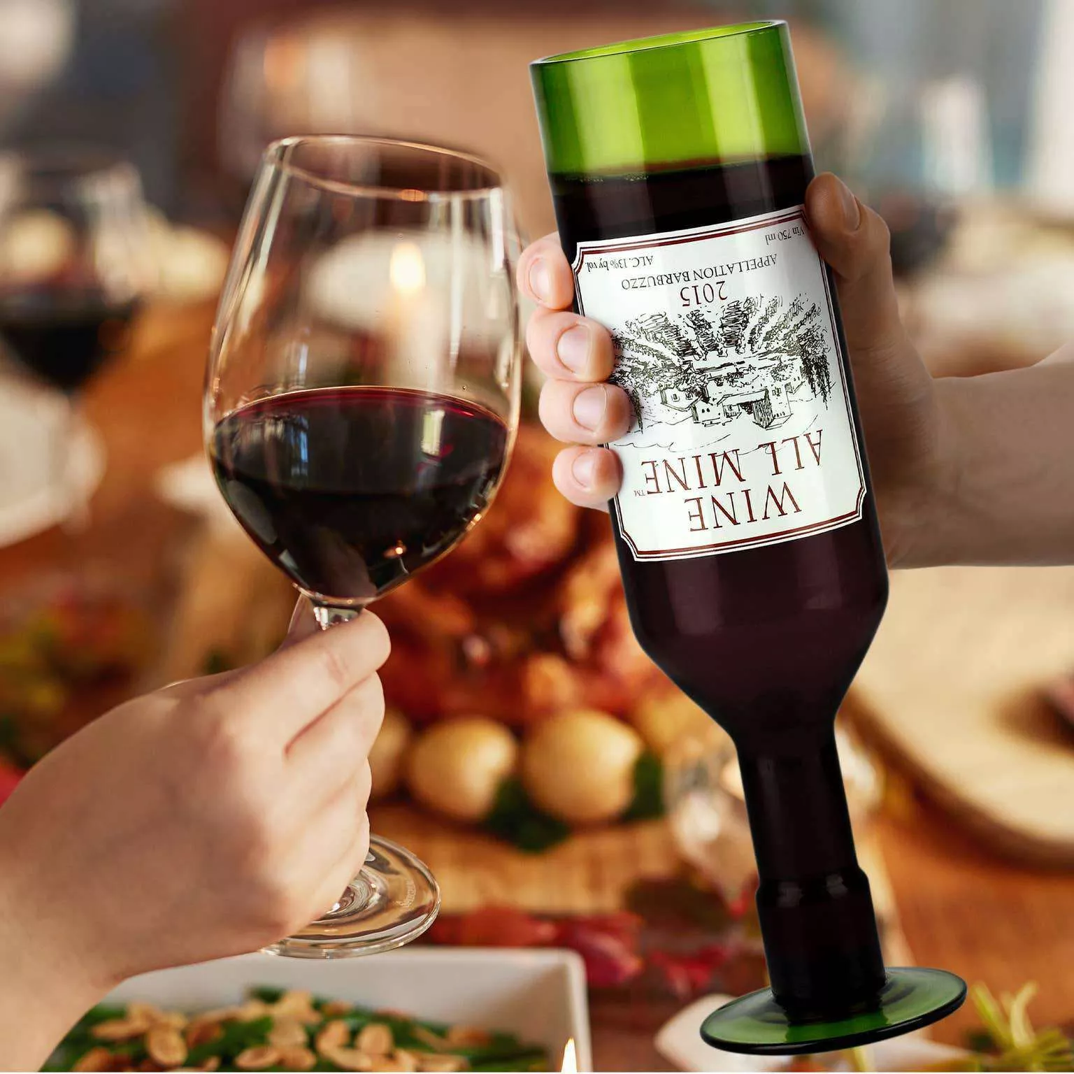 Upside Down Wine Bottle Glass