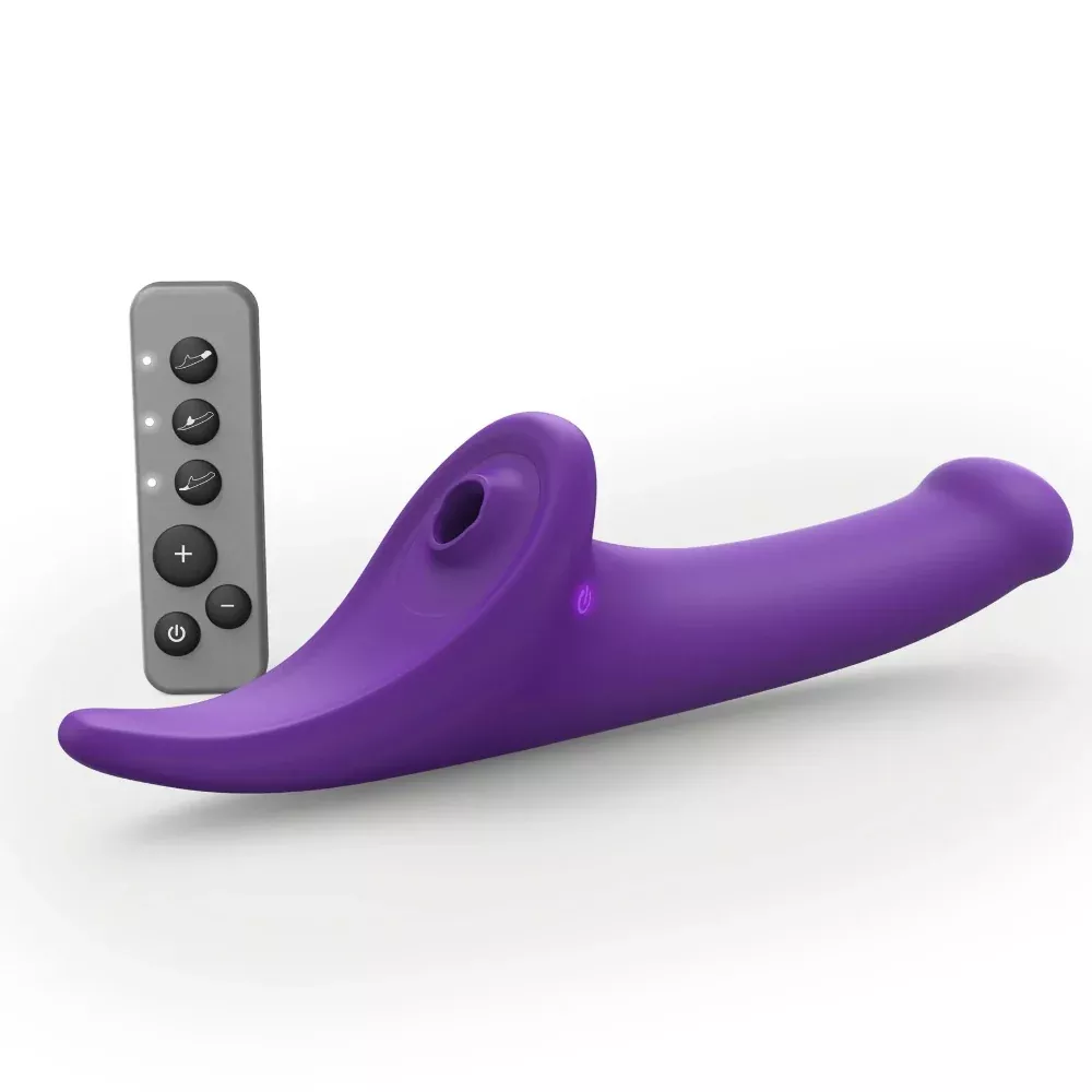 Vibrating Triple Stimulating Multi Orgasm Air Pulse Strap On Dildo - Purple