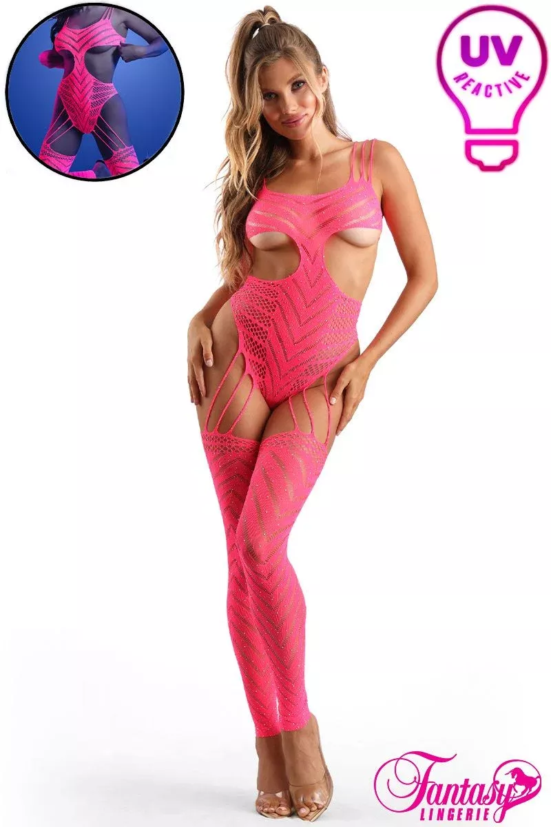 Wavelength Cut-Out Rhinestone Teddy Bodystocking