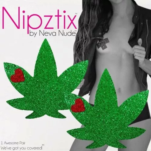 Weed Lead Green Glitter With Red Heart